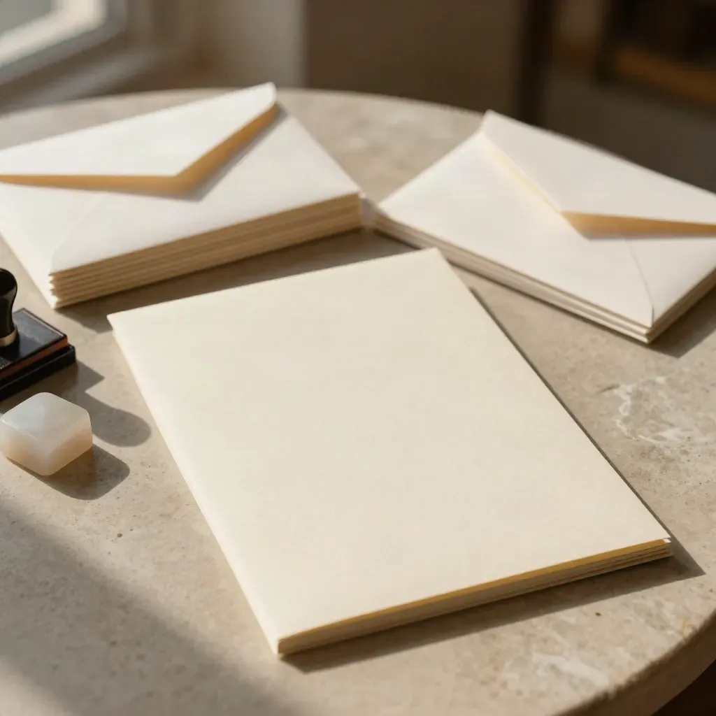Grant notice packet with envelopes, stamp pad, and paperweight on pale stone